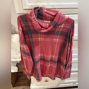 Women's Light Red Plaid Sweater - Light Weight- Great for Cool Spring days